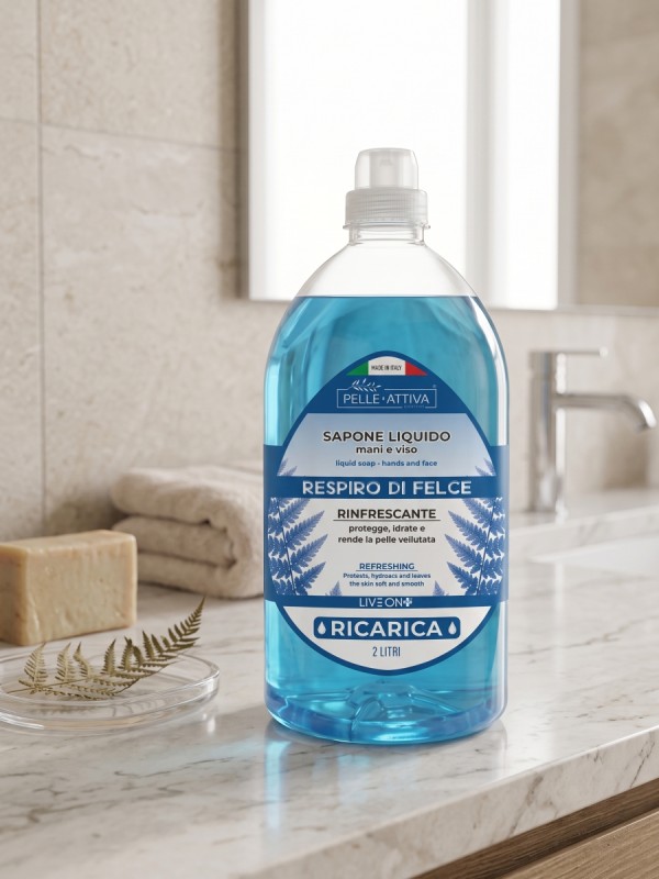 Pelle Attiva Sapone Mani e Viso Respiro di Felce - Ricarica da 2 Litri