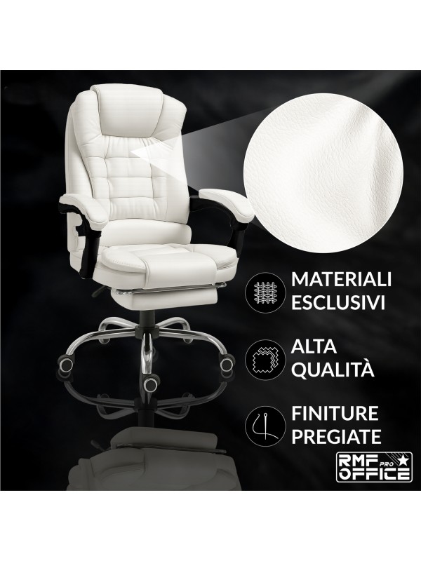 RMF PRO Sedia Ufficio in Ecopelle Ergonomica Professionale - BIANCO