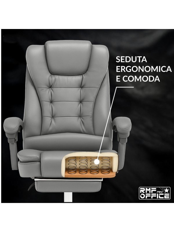 RMF PRO Sedia Ufficio in Ecopelle Ergonomica Professionale - GRIGIO