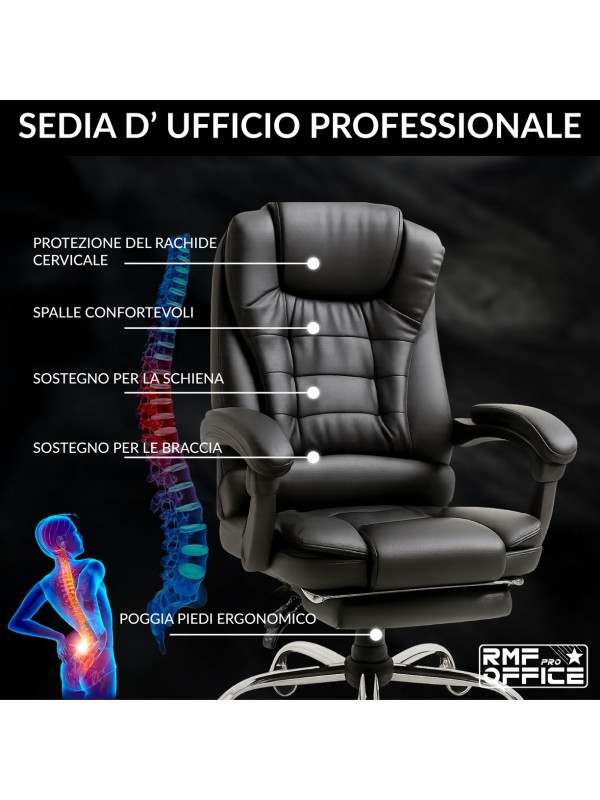 RMF PRO Sedia Ufficio in Ecopelle Ergonomica Professionale - NERO