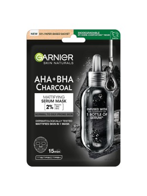 Garnier Skin Active AHA + BHA con Carbone - Maschera in Tessuto Opacizzante